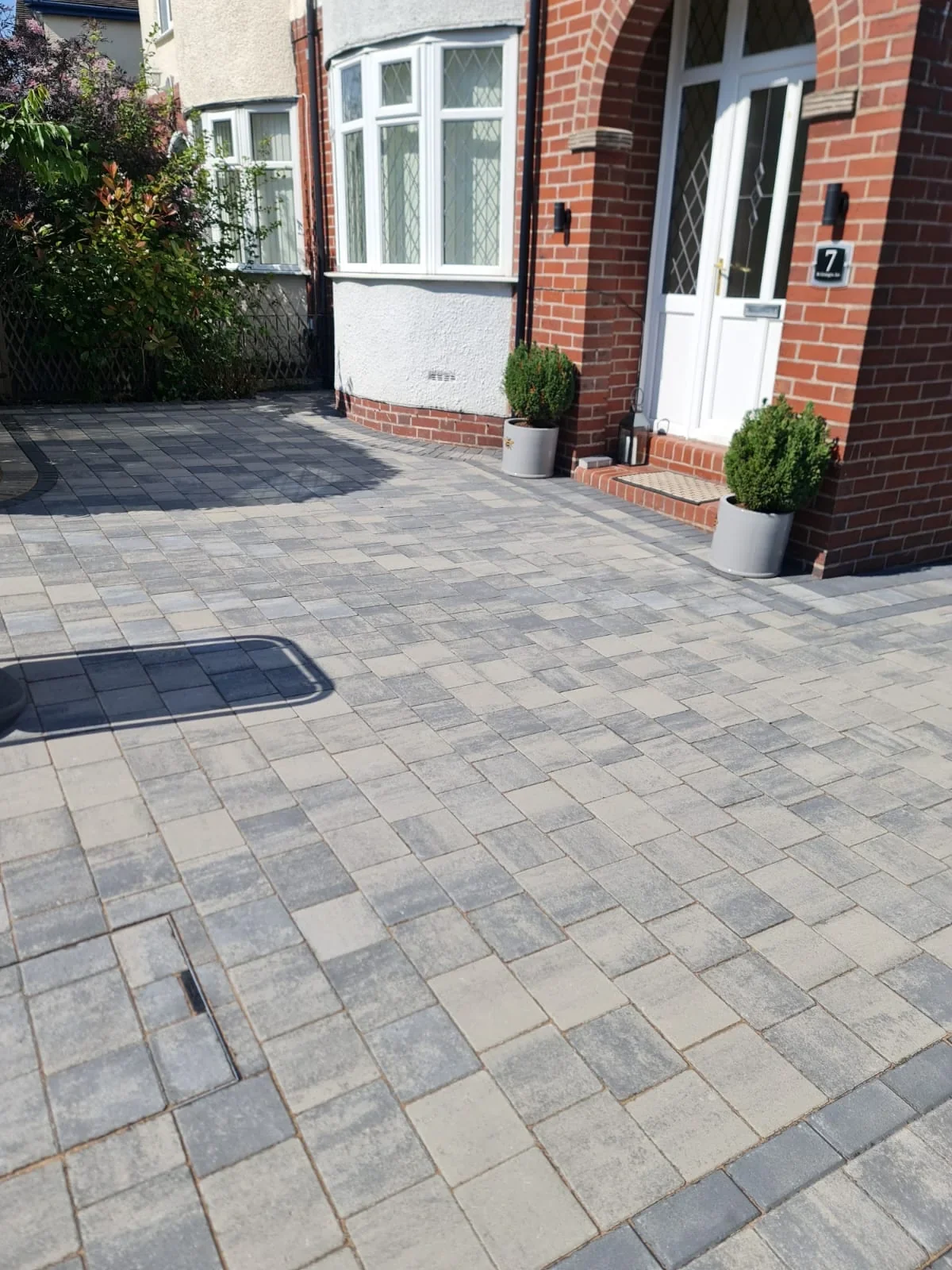 Grey block paved driveway